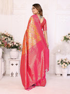 Vedant Vastram Soft Litchi Silk Kanjeevaram Silk Saree - Orange - Distacart