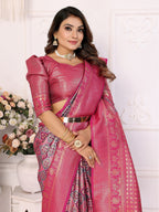 Vedant Vastram Soft Litchi Silk Kanjeevaram Silk Saree - Pink - Distacart