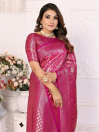 Vedant Vastram Soft Litchi Silk Kanjeevaram Silk Saree - Rani - Distacart