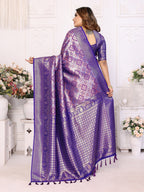 Vedant Vastram Soft Litchi Silk Kanjeevaram Silk Saree - Violet - Distacart