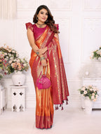 Vedant Vastram Tissue Silk Kanjeevaram Silk Saree - Mustard - Distacart