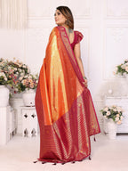 Vedant Vastram Tissue Silk Kanjeevaram Silk Saree - Mustard - Distacart
