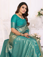 Vedant Vastram Tissue Silk Kanjeevaram Silk Saree - Rama - Distacart