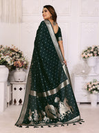 Vedant Vastram Soft Litchi Silk Banarasi Silk Saree - Green - Distacart