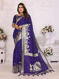 Vedant Vastram Soft Litchi Silk Banarasi Silk Saree - Navy