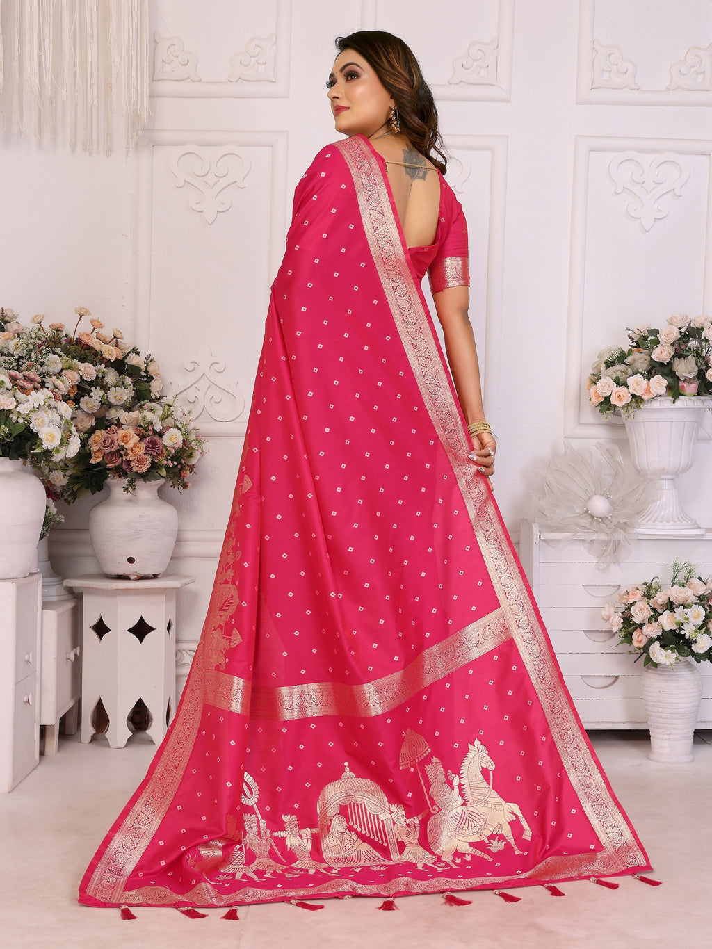 Vedant Vastram Soft Litchi Silk Banarasi Silk Saree - Rani - Distacart