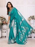 Vedant Vastram Soft Litchi Silk Banarasi Silk Saree - Turquoise