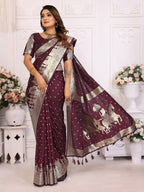 Vedant Vastram Soft Litchi Silk Banarasi Silk Saree - Wine - Distacart
