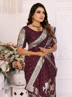 Vedant Vastram Soft Litchi Silk Banarasi Silk Saree - Wine - Distacart