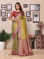 Vedant Vastram Tissue Silk Kanjeevaram Silk Saree - Dark-Olive - Distacart
