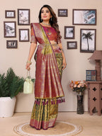Vedant Vastram Tissue Silk Kanjeevaram Silk Saree - Dark-Olive - Distacart