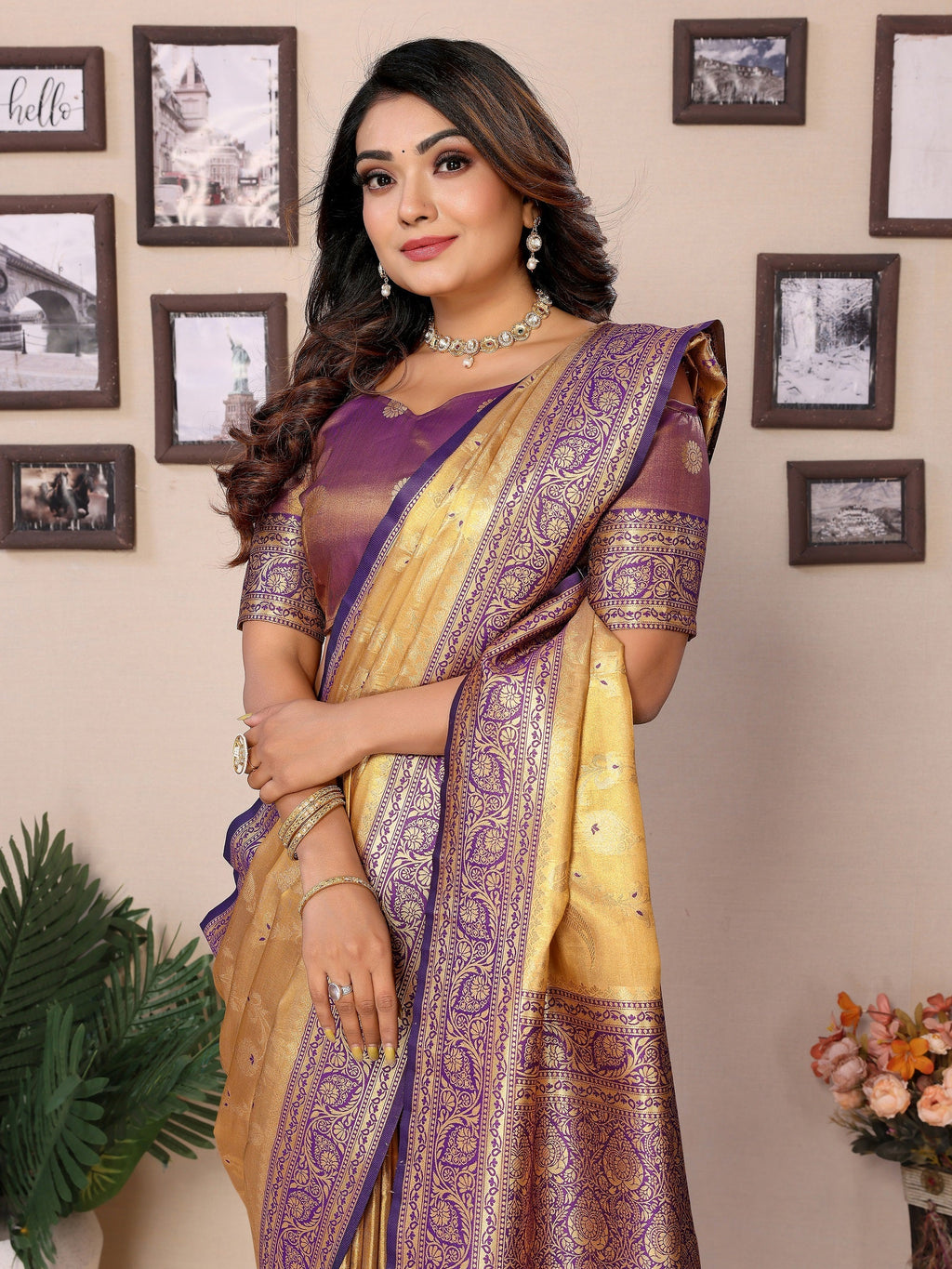 Vedant Vastram Tissue Silk Kanjeevaram Silk Saree - Gold - Distacart