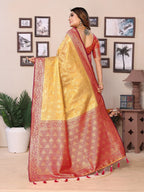 Vedant Vastram Tissue Silk Kanjeevaram Silk Saree - Mustard - Distacart