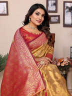 Vedant Vastram Tissue Silk Kanjeevaram Silk Saree - Mustard - Distacart