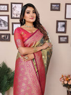 Vedant Vastram Tissue Silk Kanjeevaram Silk Saree - Olive - Distacart