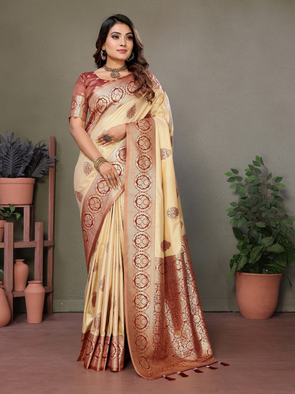 Vedant Vastram Viscose Silk Kanjeevaram Silk Saree - Maroon