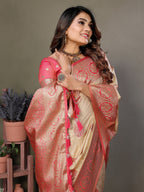 Vedant Vastram Viscose Silk Kanjeevaram Silk Saree - Peach - Distacart