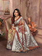 Vedant Vastram Soft Litchi Silk Kanjeevaram Silk Saree - Beige