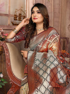 Vedant Vastram Soft Litchi Silk Kanjeevaram Silk Saree - Beige