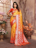 Vedant Vastram Soft Litchi Silk Kanjeevaram Silk Saree - Mustard