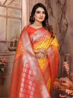 Vedant Vastram Soft Litchi Silk Kanjeevaram Silk Saree - Mustard