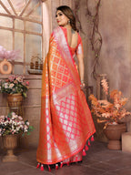 Vedant Vastram Soft Litchi Silk Kanjeevaram Silk Saree - Orange