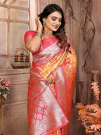 Vedant Vastram Soft Litchi Silk Kanjeevaram Silk Saree - Orange