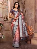 Vedant Vastram Soft Litchi Silk Kanjeevaram Silk Saree - Peach