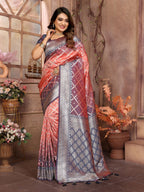 Vedant Vastram Soft Litchi Silk Kanjeevaram Silk Saree - Peach