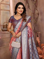 Vedant Vastram Soft Litchi Silk Kanjeevaram Silk Saree - Peach