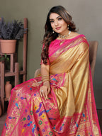 Vedant Vastram Tissue Silk Paithani Silk Saree - Gold - Distacart