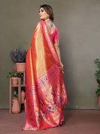 Vedant Vastram Tissue Silk Paithani Silk Saree - Orange - Distacart