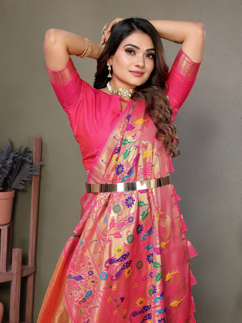 Vedant Vastram Tissue Silk Paithani Silk Saree - Orange - Distacart