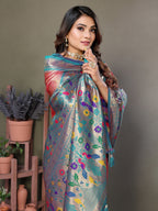 Vedant Vastram Tissue Silk Paithani Silk Saree - Peach - Distacart
