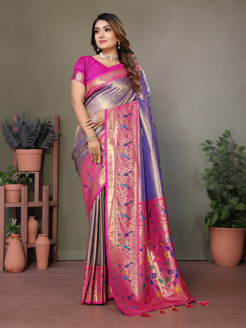 Vedant Vastram Tissue Silk Paithani Silk Saree - Sky Blue - Distacart