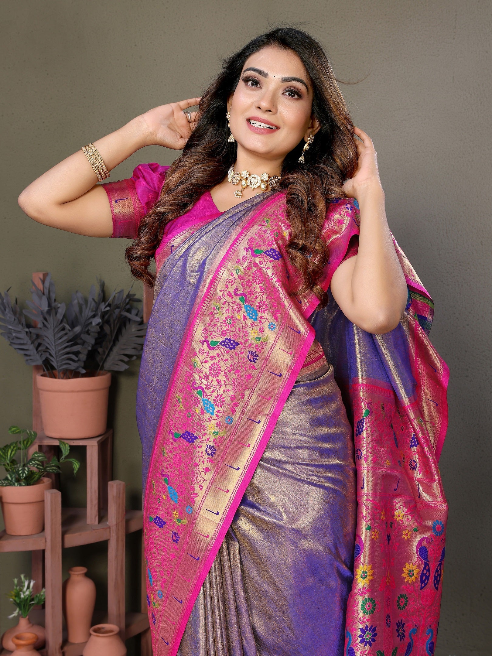 Vedant Vastram Tissue Silk Paithani Silk Saree - Sky Blue - Distacart