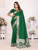 Vedant Vastram Soft Litchi Silk Banarasi Silk Saree - Green - Distacart