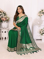 Vedant Vastram Soft Litchi Silk Banarasi Silk Saree - Green - Distacart