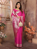 Vedant Vastram Soft Litchi Silk Banarasi Silk Saree - Magenta - Distacart