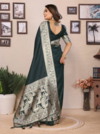 Vedant Vastram Soft Litchi Silk Banarasi Silk Saree - Green - Distacart