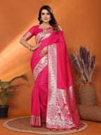 Vedant Vastram Soft Litchi Silk Banarasi Silk Saree - Magenta - Distacart
