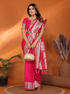 Vedant Vastram Soft Litchi Silk Banarasi Silk Saree - Magenta - Distacart