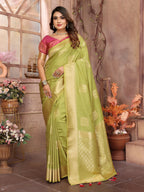 Vedant Vastram Soft Litchi Silk Banarasi Silk Saree - Olive
