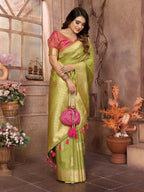 Vedant Vastram Soft Litchi Silk Banarasi Silk Saree - Olive