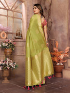 Vedant Vastram Soft Litchi Silk Banarasi Silk Saree - Olive