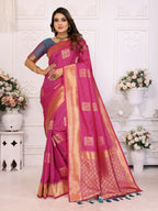 Vedant Vastram Soft Litchi Silk Banarasi Silk Saree - Pink
