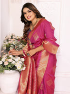 Vedant Vastram Soft Litchi Silk Banarasi Silk Saree - Pink