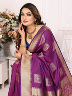 Vedant Vastram Soft Litchi Silk Banarasi Silk Saree - Purple - Distacart