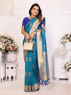 Vedant Vastram Soft Litchi Silk Banarasi Silk Saree - Rama - Distacart
