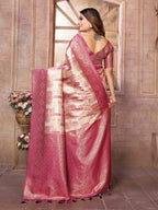 Vedant Vastram Soft Litchi Silk Kanjeevaram Silk Saree - Beige - Distacart